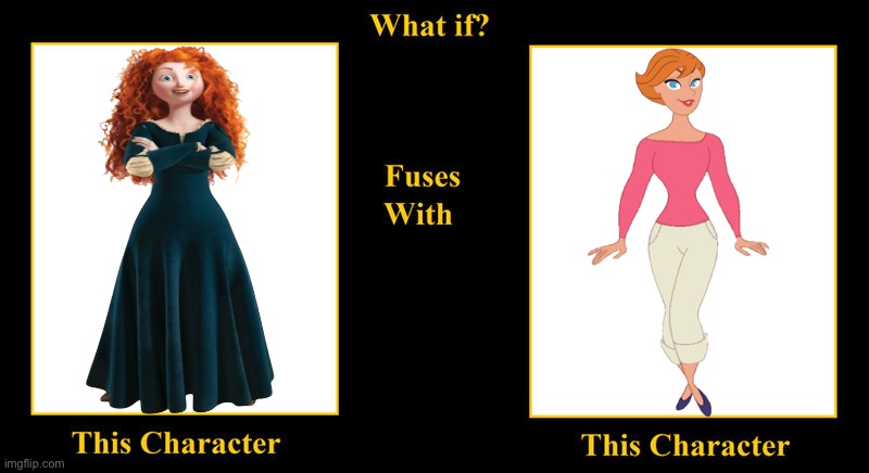 What if Merida Fuses With Maggie Dunlop | image tagged in blank fusion meme,brave,merida,curious george,maggie dunlop,redhead | made w/ Imgflip meme maker