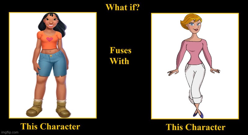 Nani Pelekai Fuses With Maggie Dunlop | image tagged in blank fusion meme,maggie dunlop,curious george,lilo and stitch,nani pelekai,young women | made w/ Imgflip meme maker