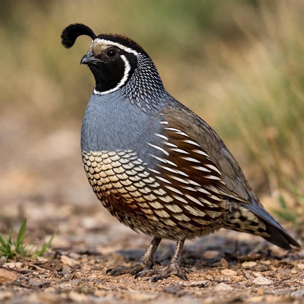 Male Californain Valley Quail into a cartoon drawn in the style Blank Meme Template