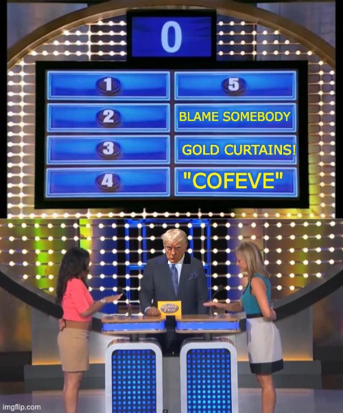 "cofeve" gold curtains! blame somebody | image tagged in family feud | made w/ Imgflip meme maker