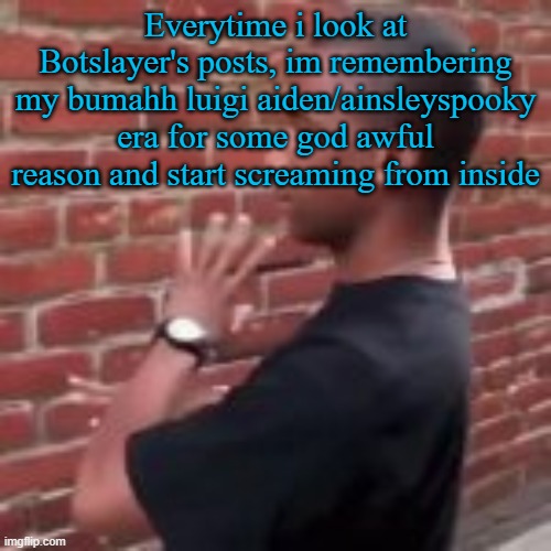 Everytime i look at Botslayer's posts, im remembering my bumahh luigi aiden/ainsleyspooky era for some god awful reason and start screaming from inside | image tagged in brickfighter | made w/ Imgflip meme maker