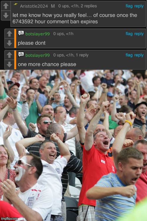 image tagged in football fans celebrating a goal | made w/ Imgflip meme maker