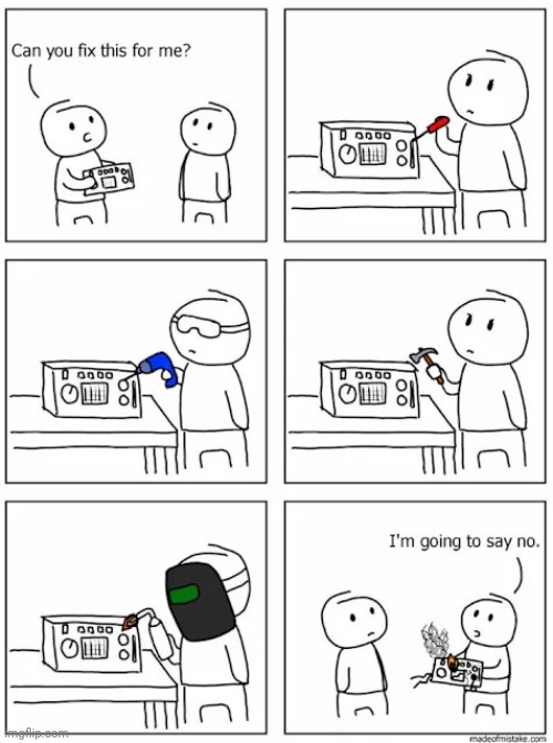 Broken | image tagged in radio,fixing,fix,broken,comics,comics/cartoons | made w/ Imgflip meme maker