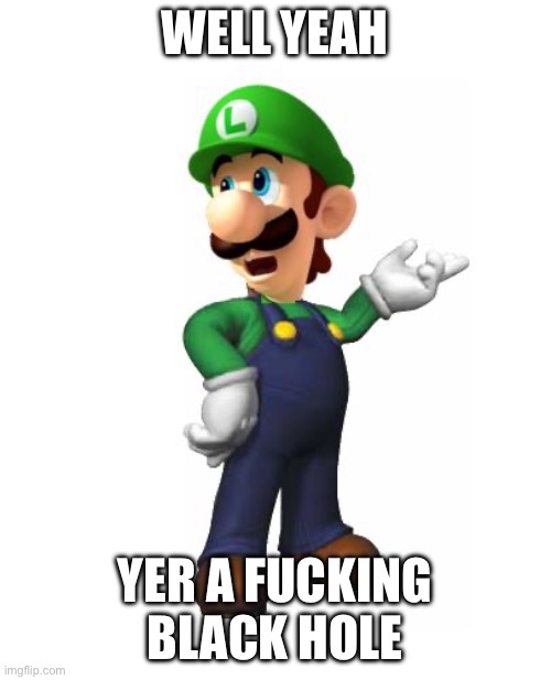Logic Luigi | Well yeah Yer a fucking black hole | image tagged in logic luigi | made w/ Imgflip meme maker