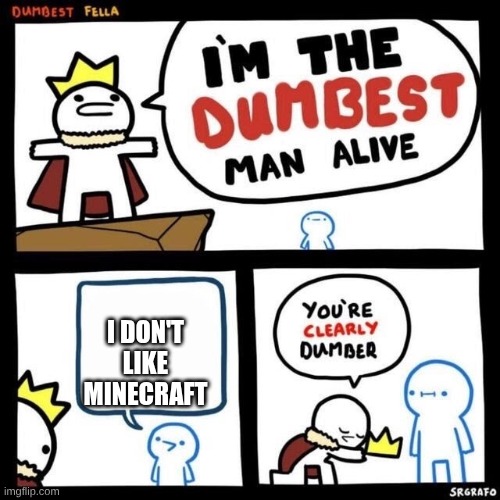 idiot)*+*( <(+-+)>)*+*( <(+-+)>)*+*( <(+-+)>)*+*( <(+-+)> | I don't like minecraft | image tagged in dumbest fella | made w/ Imgflip meme maker
