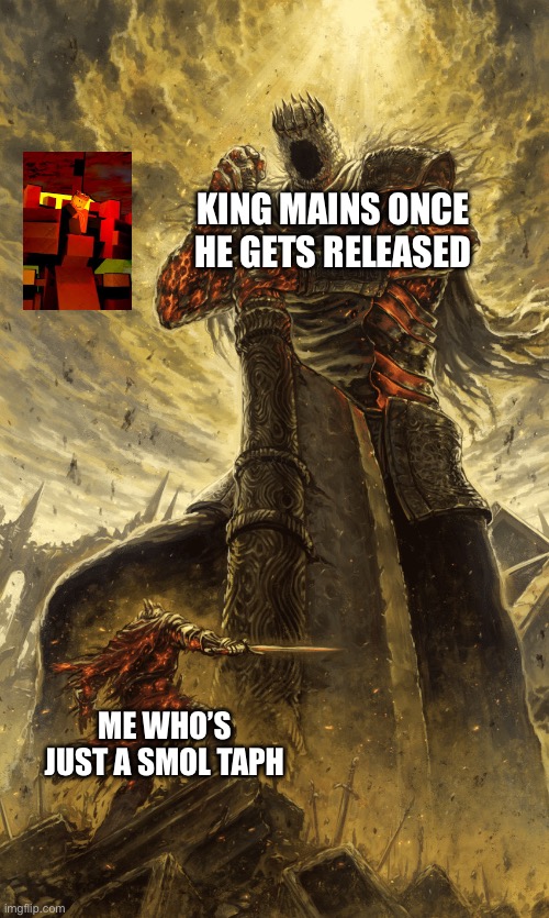 Small knight giant knight | King mains once he gets released; Me who’s just a smol Taph | image tagged in small knight giant knight | made w/ Imgflip meme maker
