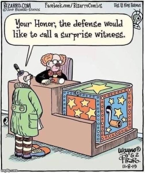 Any objections? | image tagged in bizarro comics,courtroom,clowns | made w/ Imgflip meme maker
