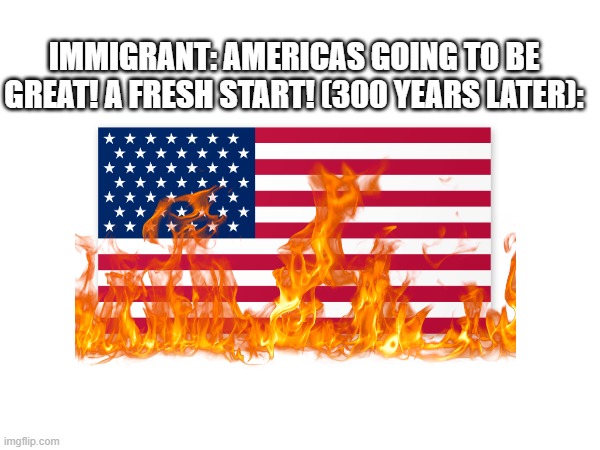 dont ask | Immigrant: Americas going to be great! a fresh start! (300 years later): | image tagged in ohno,burning | made w/ Imgflip meme maker