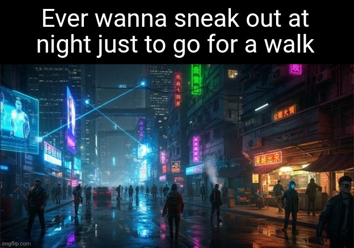 Wish I could | Ever wanna sneak out at night just to go for a walk | image tagged in sneaking,night,walk,pretty | made w/ Imgflip meme maker