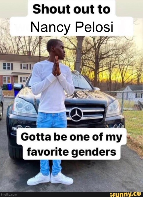 Identity Politics taken to the final level | Nancy Pelosi | image tagged in gotta be one of my favorite genders,nancy pelosi,gender,gender identity,shoutout,crazy | made w/ Imgflip meme maker