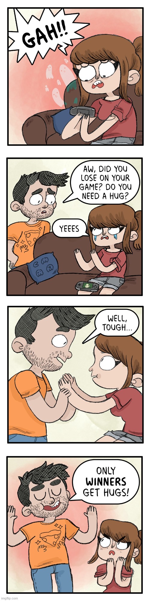 image tagged in video game,lose,loser,hugs,winner,oof | made w/ Imgflip meme maker