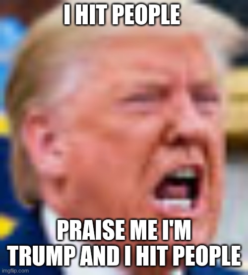 yeeeeeeeeeeel | I hit people; praise me i'm trump and I hit people | image tagged in yeeeeeeeeeeel | made w/ Imgflip meme maker