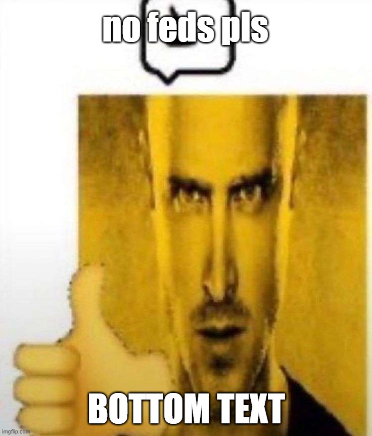 no feds pls | no feds pls; Bottom Text | image tagged in jesse pinkman | made w/ Imgflip meme maker