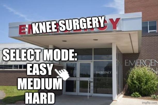 Lets play knee surgery! | Knee surgery; Select mode:
Easy
Medium
Hard | made w/ Imgflip meme maker