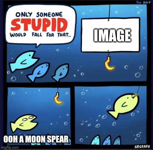 The Bait | Image Ooh a moon spear | image tagged in the bait | made w/ Imgflip meme maker