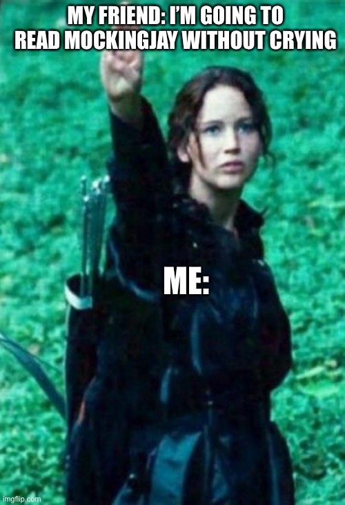 Hunger games | My friend: I’m going to read Mockingjay without crying; Me: | image tagged in hunger games | made w/ Imgflip meme maker