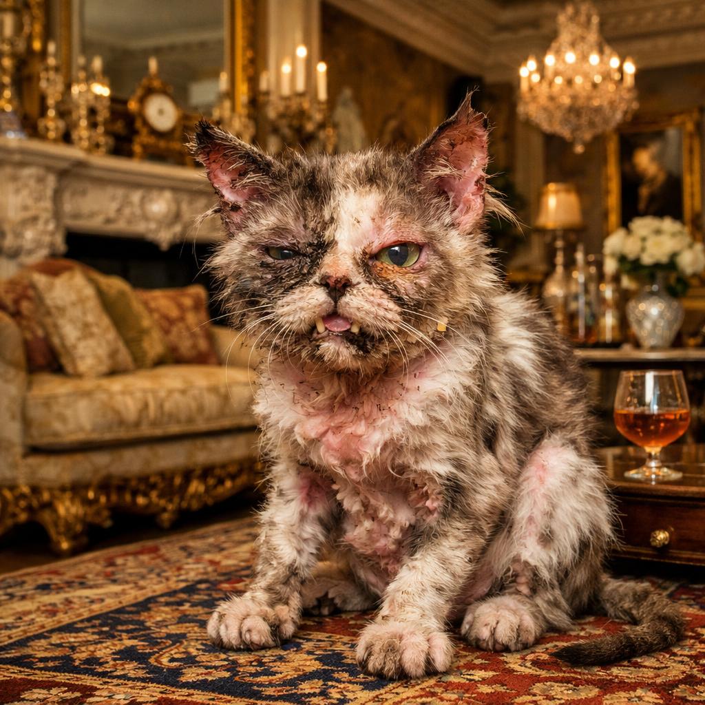 ugly cat in rich house Blank Meme Template