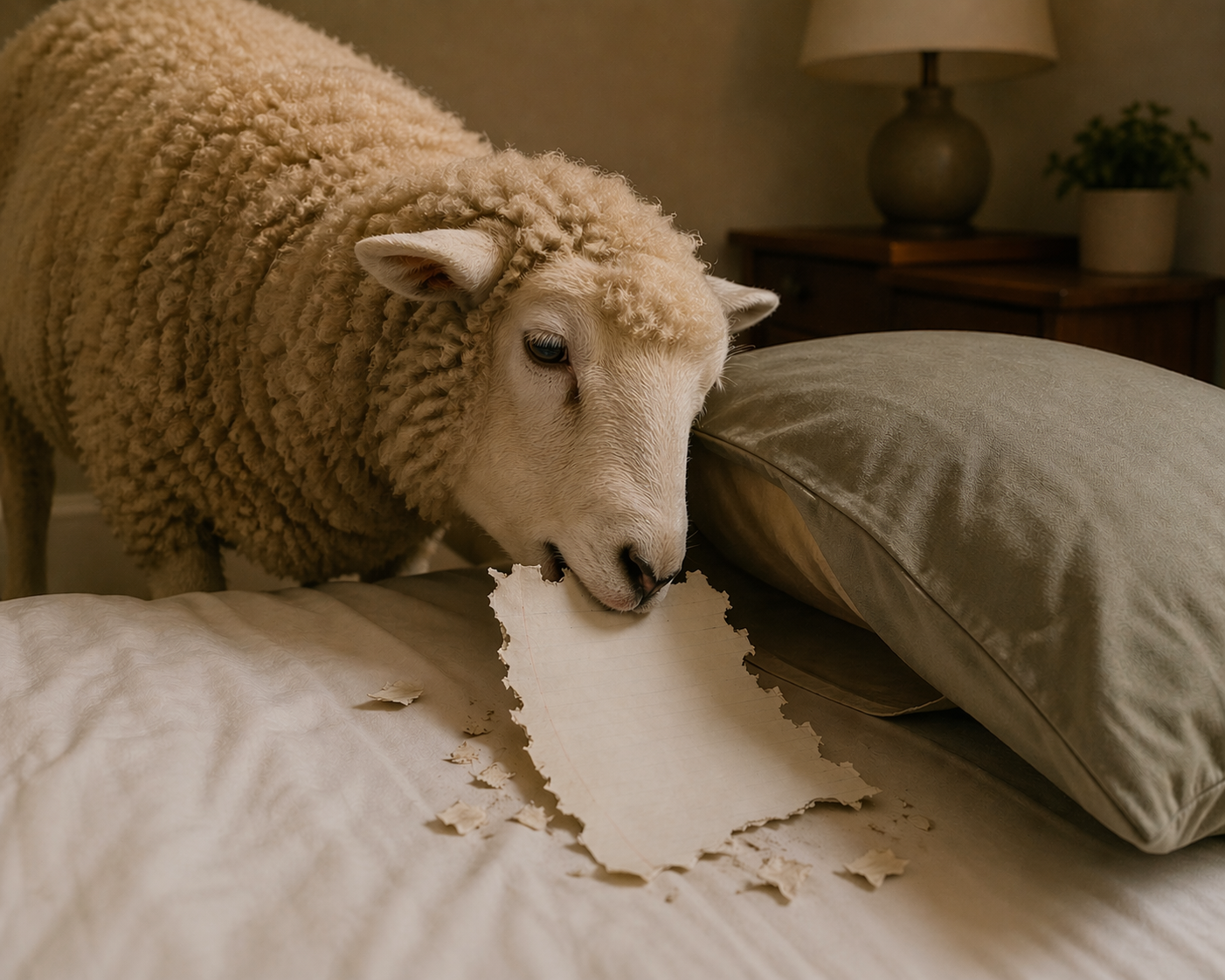 Sheep Eating Paper Under Pillow Blank Meme Template