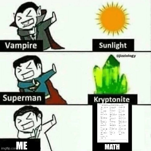 well, If I ever become a Supervillain, here's my weakness | me; Math | image tagged in weakness,math,homework,fun stream,funny,villain | made w/ Imgflip meme maker