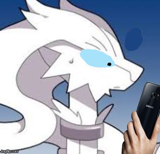reshiram holding phone in concern Blank Meme Template