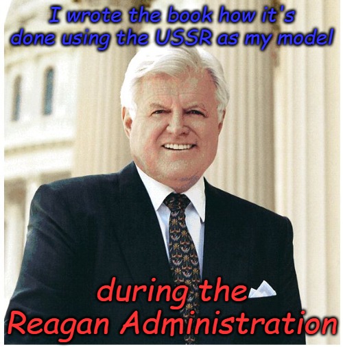 Ted Kennedy | I wrote the book how it's done using the USSR as my model during the Reagan Administration | image tagged in ted kennedy | made w/ Imgflip meme maker
