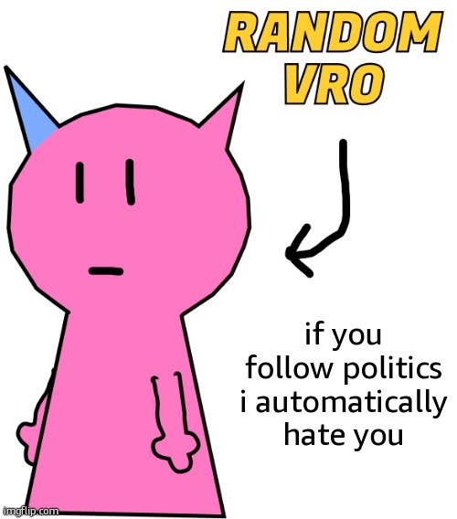 RANDOM VRO | if you follow politics i automatically hate you | image tagged in random vro | made w/ Imgflip meme maker