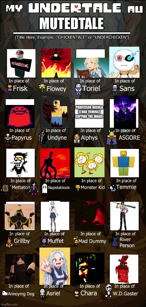 Create your own Undertale Au | Mutedtale; Professor Ursula (i had trouble copying the image) | image tagged in create your own undertale au | made w/ Imgflip meme maker