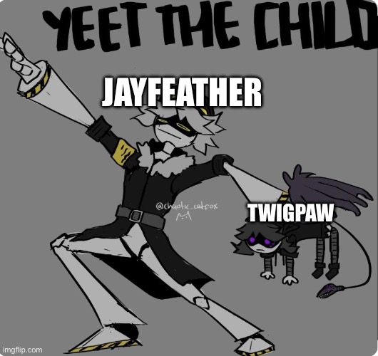 :P | Jayfeather; Twigpaw | image tagged in yeet the child murder drones ver | made w/ Imgflip meme maker