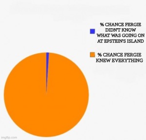 pie chart/ percentage | % chance Fergie didn't know what was going on at epstein's island % chance Fergie knew everything | image tagged in pie chart/ percentage | made w/ Imgflip meme maker