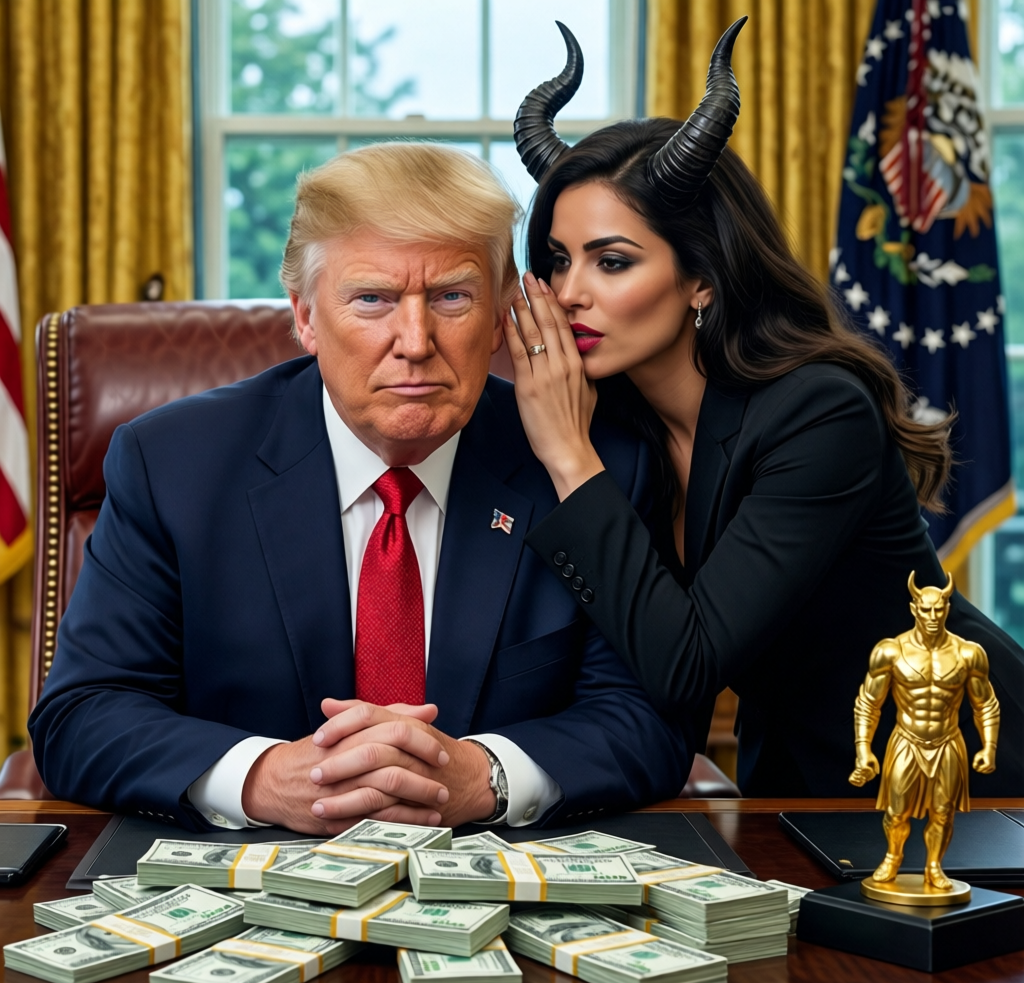 King Donald Trump Satan Mammon Evil Lucifer Bribery Blank Meme Template