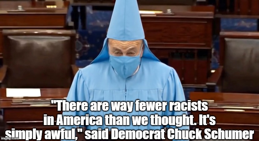 "There are way fewer racists in America than we thought. It's simply awful," said Democrat Chuck Schumer | made w/ Imgflip meme maker