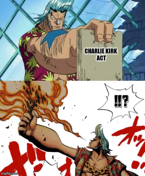 My response to Tennessee's new law | Charlie Kirk 
Act | image tagged in franky burns the plans | made w/ Imgflip meme maker