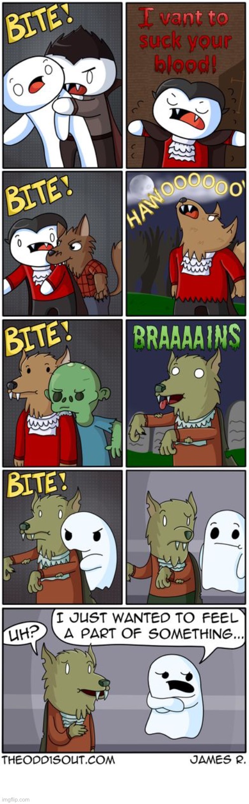 The Odd 1s Out | image tagged in comics,the odd 1s out,monsters,ghost,feel a part of something | made w/ Imgflip meme maker