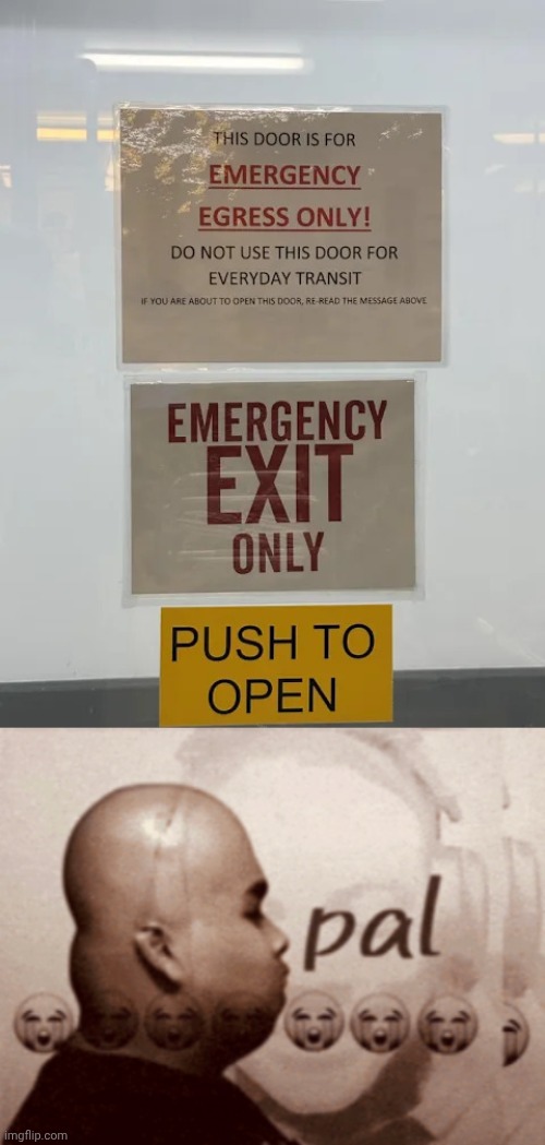 Emergency exit | image tagged in pal,exit,emergency exit,emergency,memes,you had one job | made w/ Imgflip meme maker