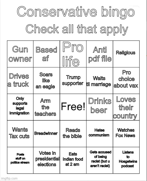 Conservative bingo Blank Meme Template