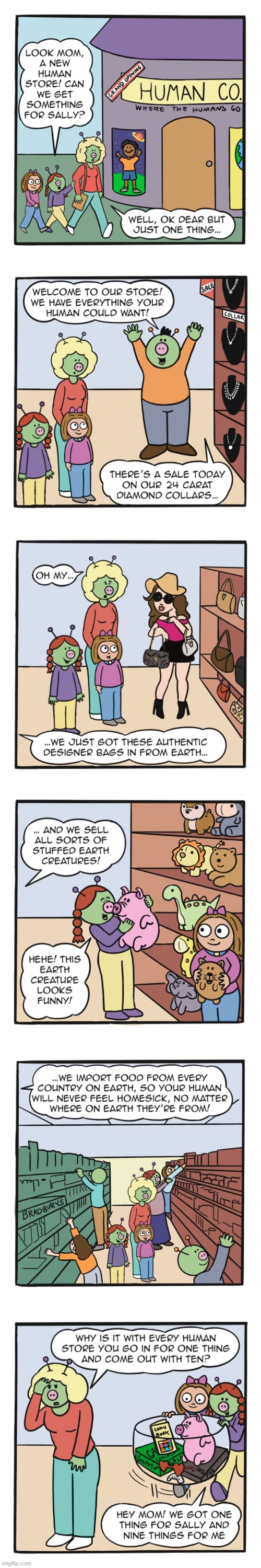 image tagged in human,sally,aliens,shop,shopping,toys | made w/ Imgflip meme maker