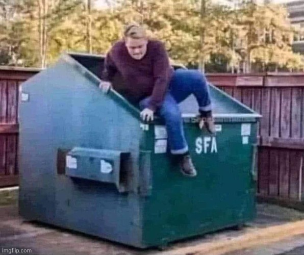 CLIMBING OUT OF THE GARBAGE, DUMPSTER | image tagged in climbing out of the garbage dumpster | made w/ Imgflip meme maker