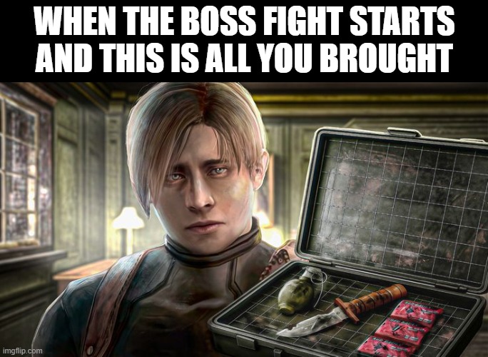 BOSS FIGHT | WHEN THE BOSS FIGHT STARTS AND THIS IS ALL YOU BROUGHT | image tagged in gaming | made w/ Imgflip meme maker