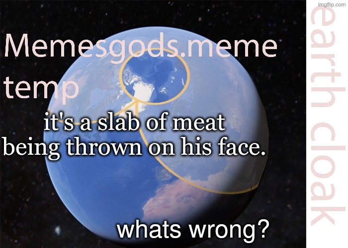 ? | it's a slab of meat being thrown on his face. whats wrong? | image tagged in memesgods meme temp | made w/ Imgflip meme maker