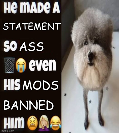 idk if I'll open imgflip in school anymore at this point I'm thinking abt leaving again | statement; ass; mods; banned | image tagged in he made a statement so trash | made w/ Imgflip meme maker