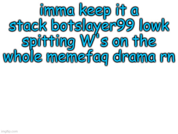 rare botslayer W | imma keep it a stack botslayer99 lowk spitting W's on the whole memefaq drama rn | image tagged in memes | made w/ Imgflip meme maker