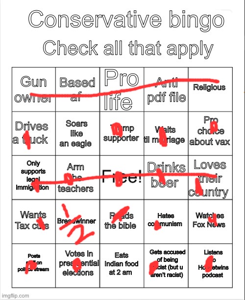 Conservative bingo | image tagged in conservative bingo | made w/ Imgflip meme maker
