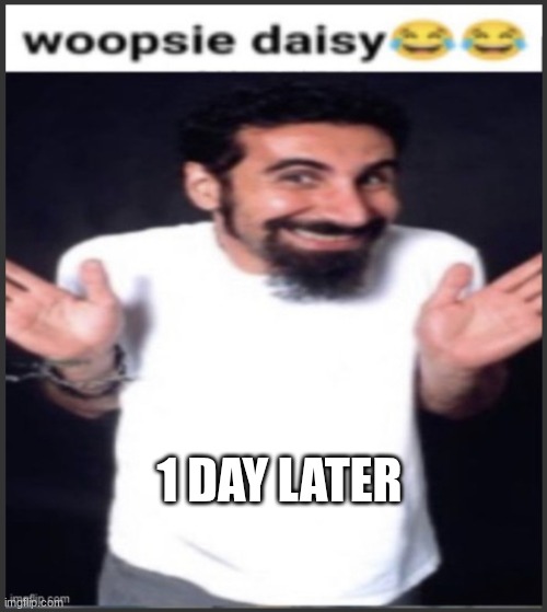 1 day later | image tagged in woopsie daisy | made w/ Imgflip meme maker