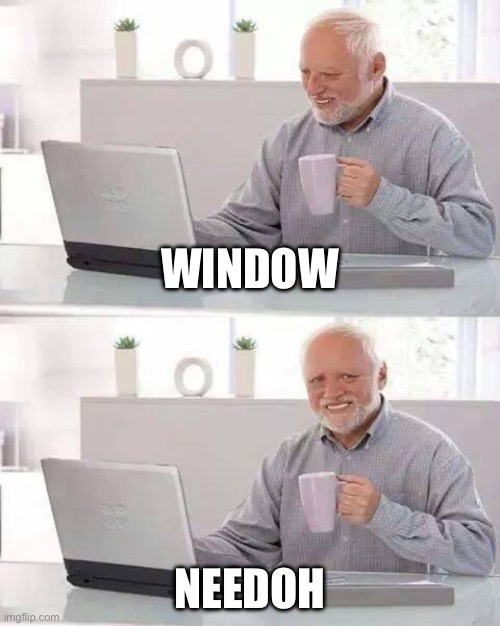 Hide the Pain Harold Meme | Window; Needoh | image tagged in memes,hide the pain harold | made w/ Imgflip meme maker