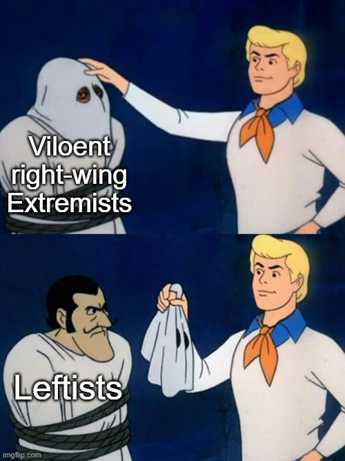Yes | Viloent
right-wing
Extremists; Leftists | image tagged in scooby doo mask reveal,memes,funny,leftists,politics,political meme | made w/ Imgflip meme maker
