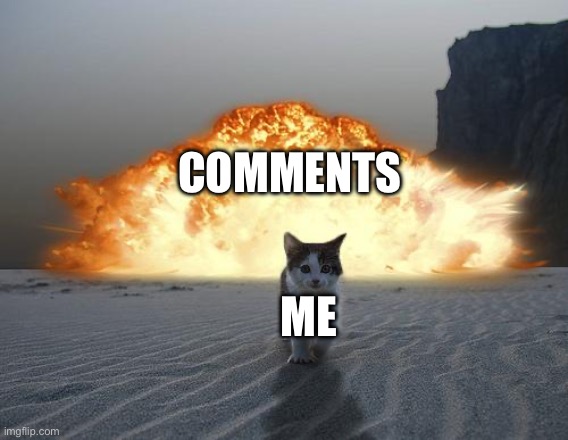 cat explosion | Comments; Me | image tagged in cat explosion | made w/ Imgflip meme maker