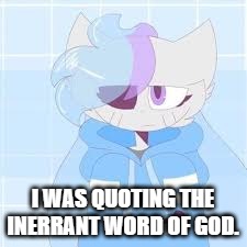 I Was Quoting the Inerrant Word of God. | I was quoting the inerrant word of God. | image tagged in really nibba sashley,memes,christian,scripture | made w/ Imgflip meme maker