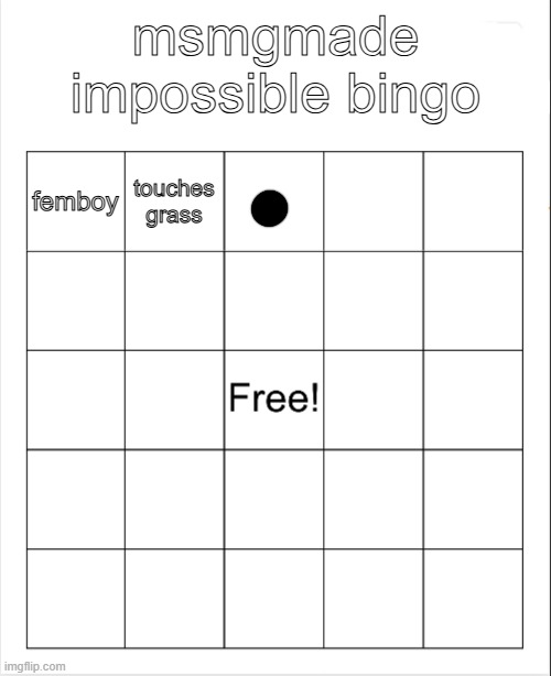 first to 3 ups decides what goes in black dot square, make it impossible | msmgmade impossible bingo; touches grass; femboy | image tagged in blank bingo,remix | made w/ Imgflip meme maker