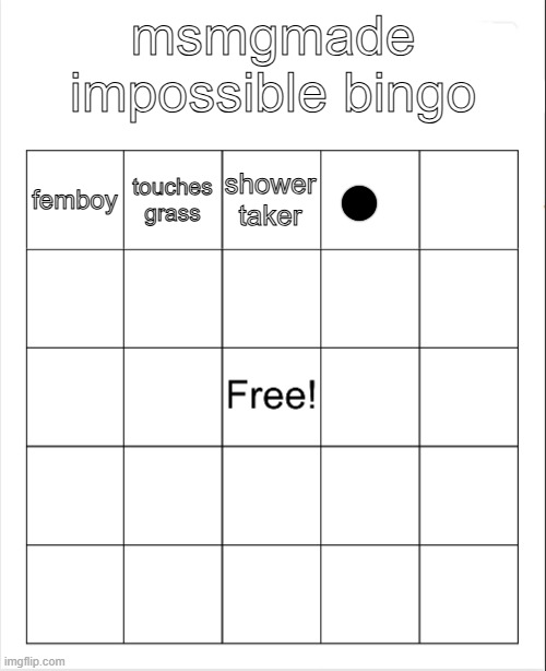 im tired of explaining it so just look at my previous post | msmgmade impossible bingo; shower taker; touches grass; femboy | image tagged in blank bingo,remix | made w/ Imgflip meme maker
