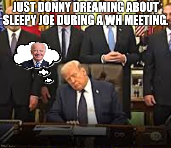 Sleepy Donny | Just Donny dreaming about sleepy joe during a wh meeting. | image tagged in donald trump,trump,maga,nevertrump,trump sucks,nevertrump meme | made w/ Imgflip meme maker